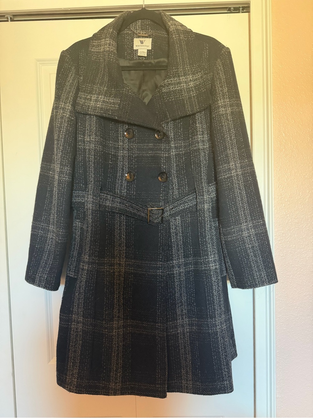 W by Worth Women's Charcoal Plaid Trench Coat